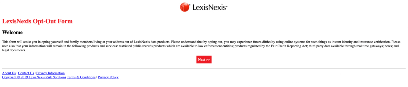Opt out of LexisNexis step 1