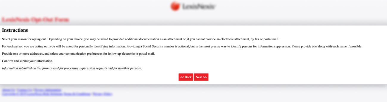 Opt out of LexisNexis step 2