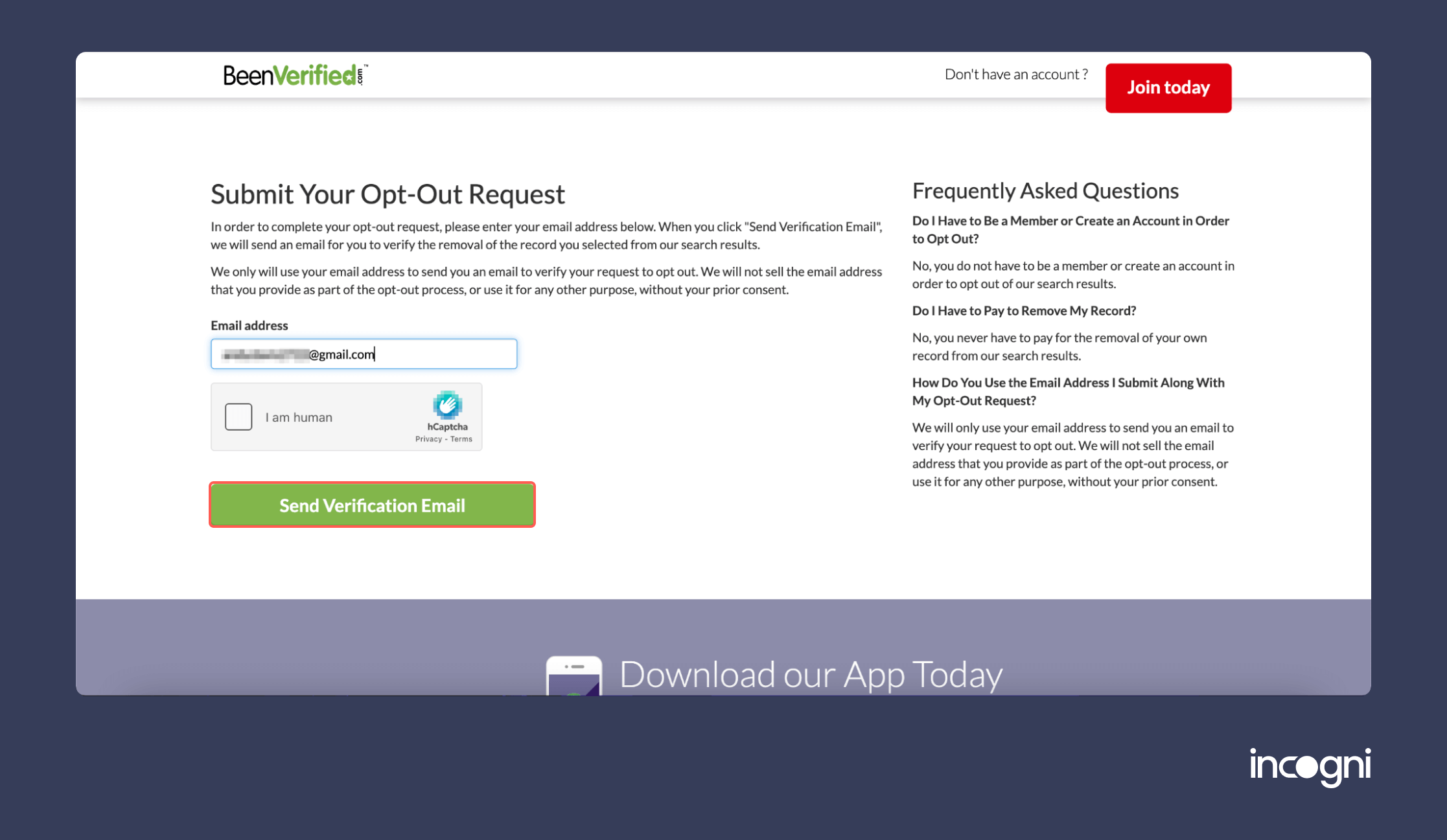 Opt out of BeenVerified step 3