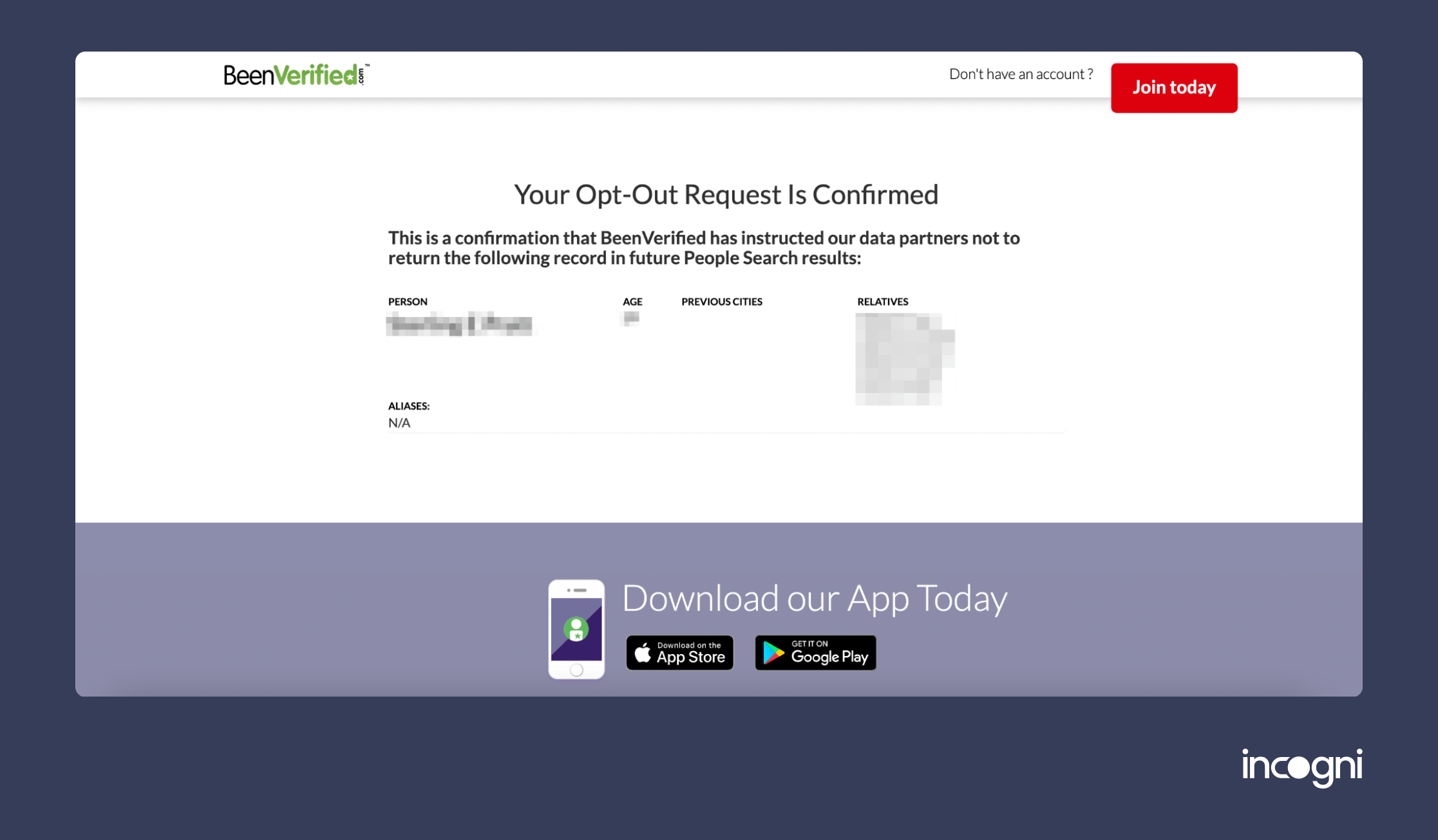 Opt out of BeenVerified step 6