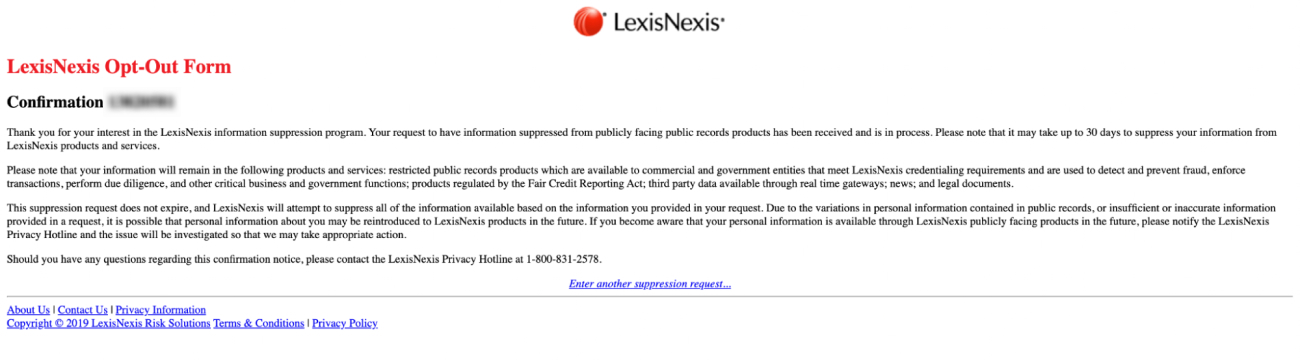 Opt out of LexisNexis step 7