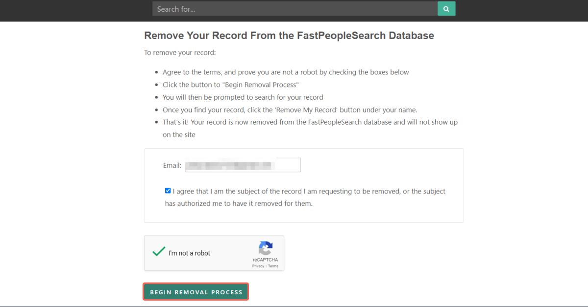 How to Remove Yourself from Fast People Search - step 2