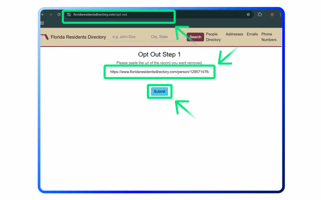 Florida Residents Directory Opt Out step 4