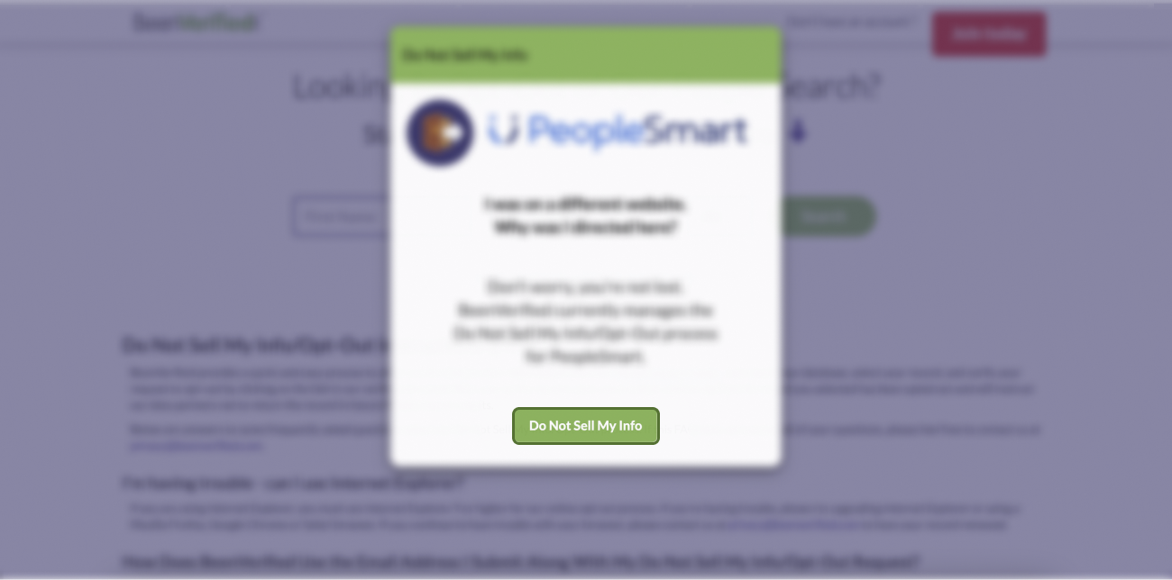 Opt out of PeopleSmart step 2