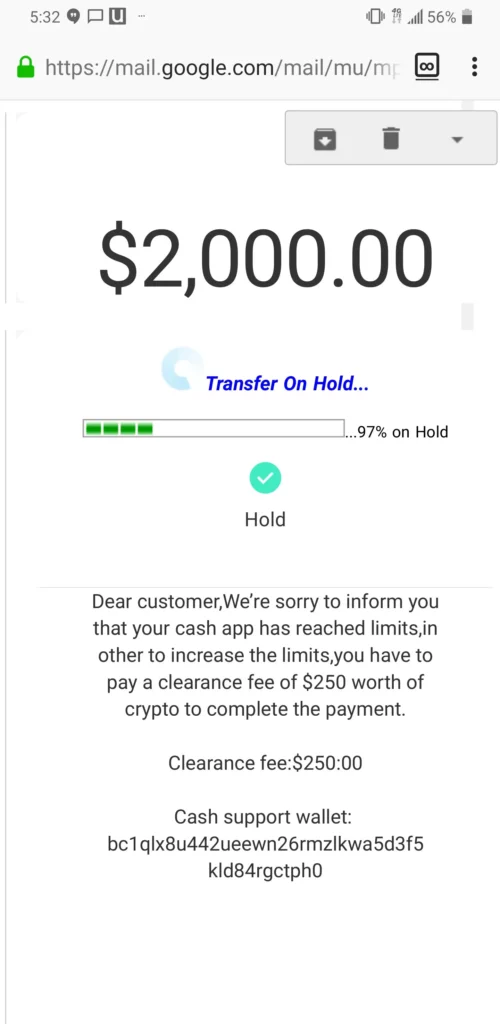 cash app scam - fake btc, bitcoin investment. Sample scam 2
