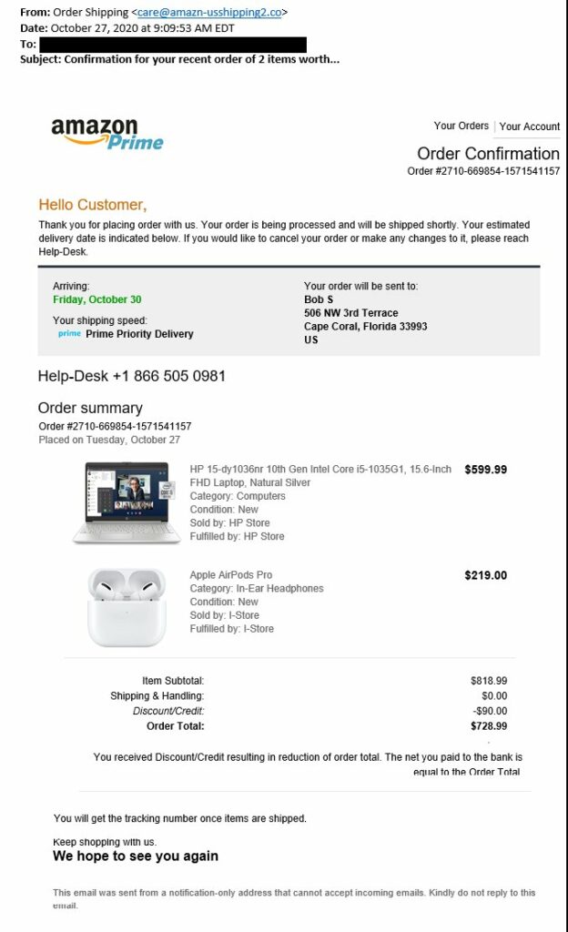 Fake Amazon Order Confirmation image 3