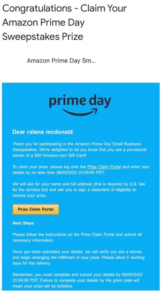 Amazon Winner of The Day Scam image 2