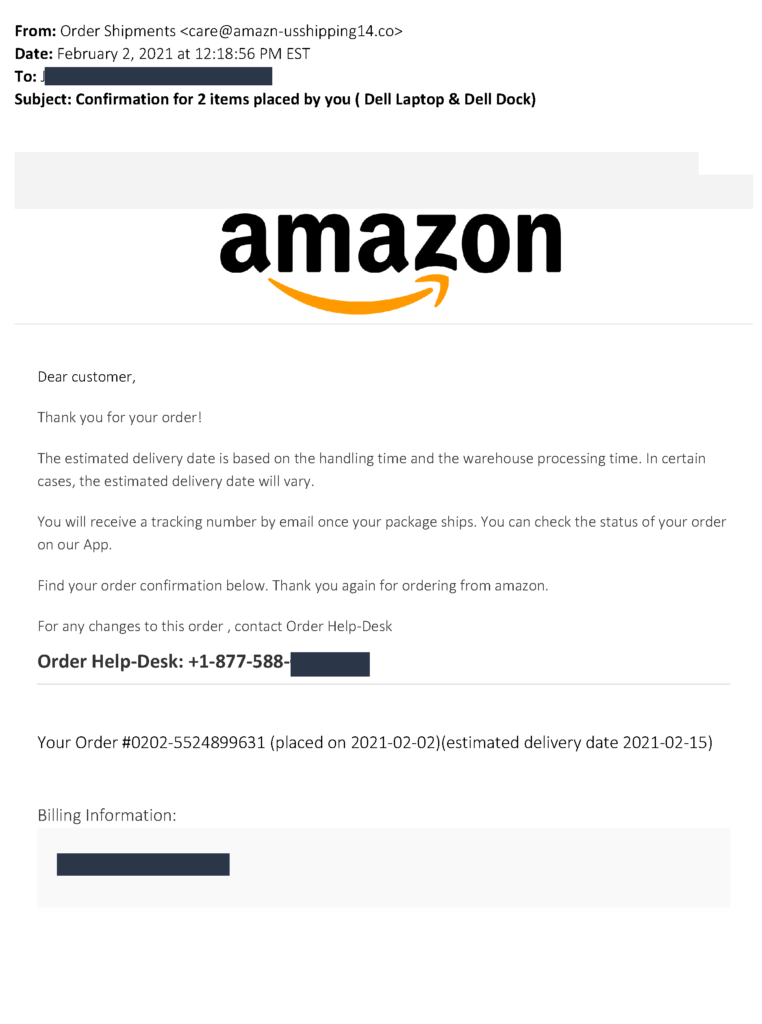 Amazon Scams FakeOrderConfirmation_1