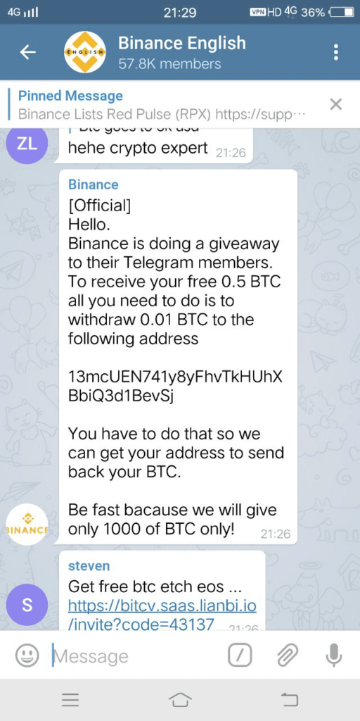 Warning: Scammers are circulating a false message on Telegram that people  are being distributed money