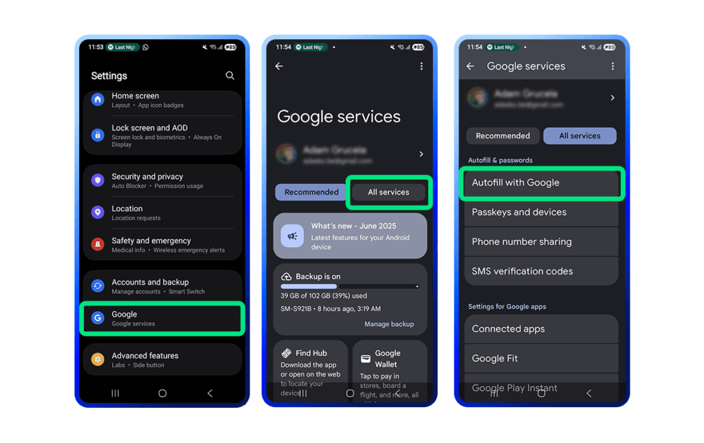 how to access passwords on an Android phone step1