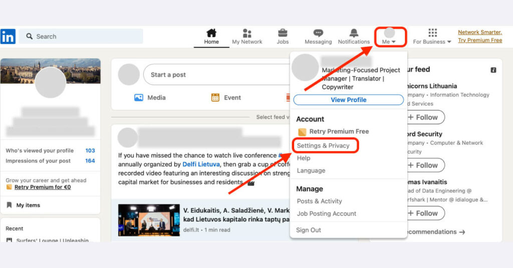 Linkedin settings and privacy