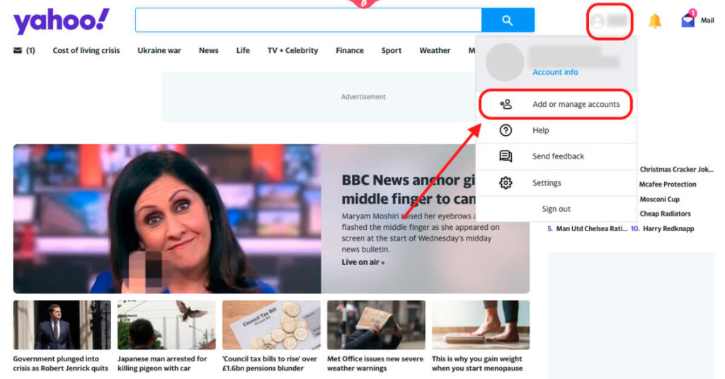 Yahoo add or manage accounts