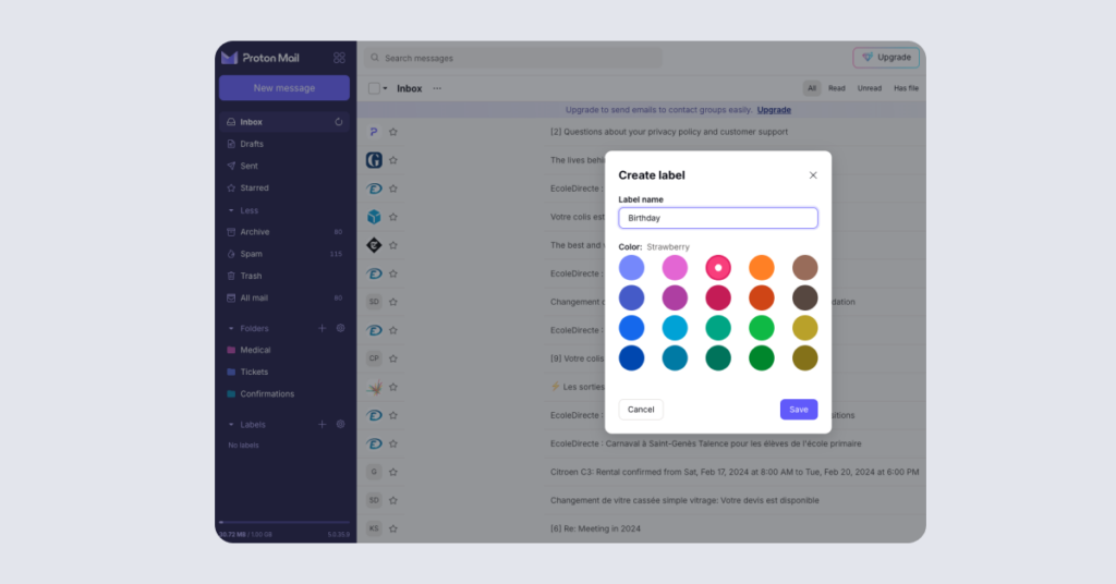 Protonmail Review: Proton Mail labels 1