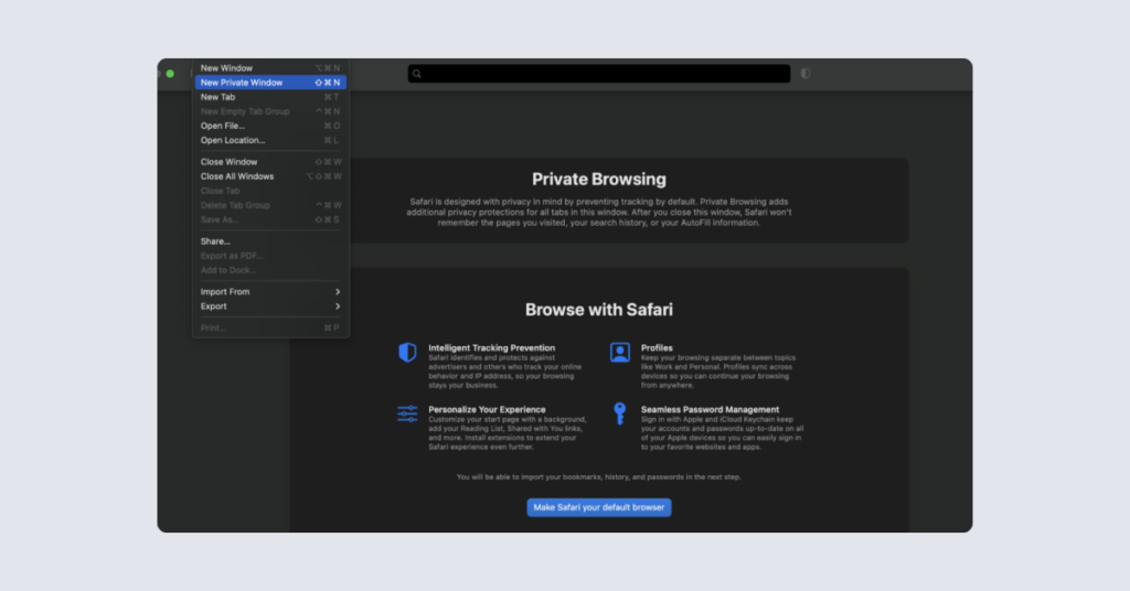 How to open private browser on Mac: Screenshot1