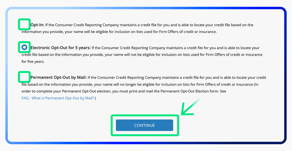 Opt out of credit card offers step 3