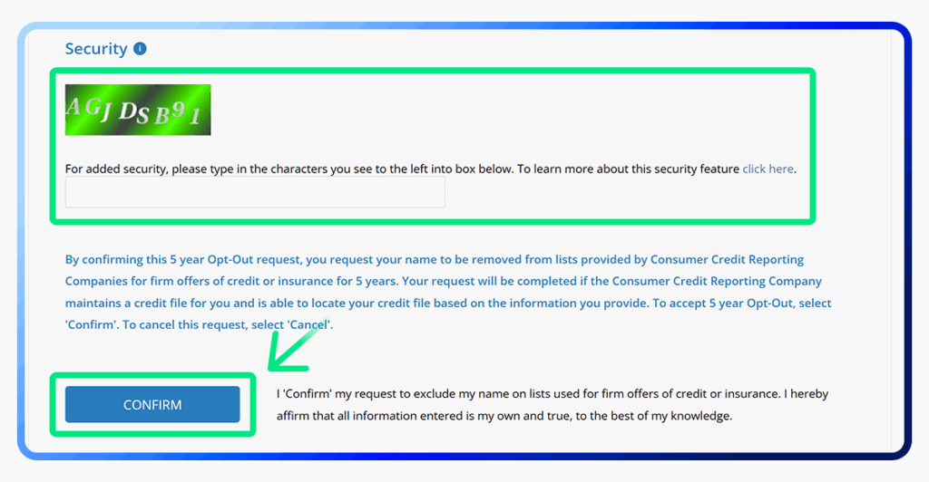 Opt out of credit card offers step 5