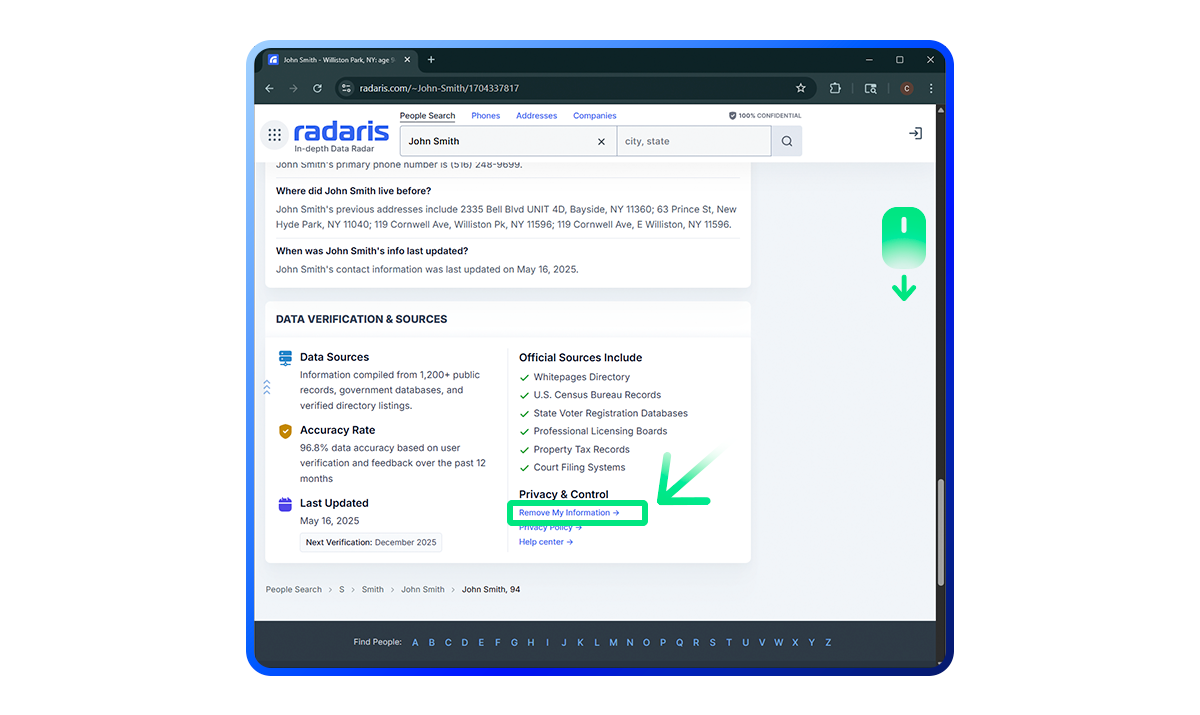 Radaris Opt Out Guide Step 4