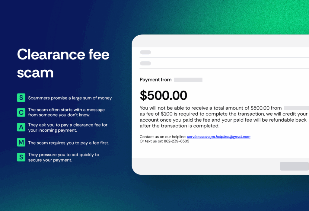 Cash App Scams & How to Avoid Them: Clearance fee scam