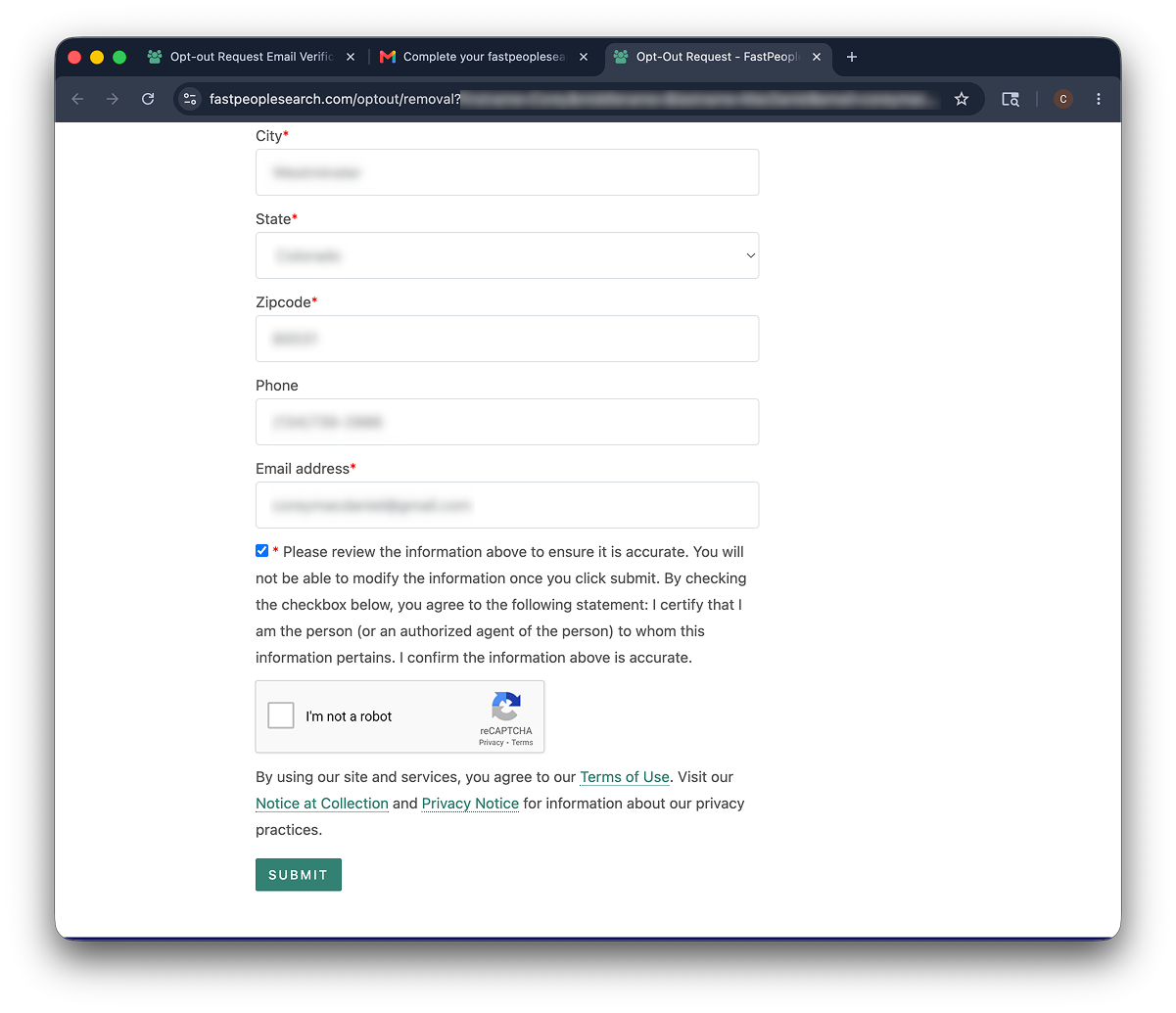 Fast People Search opt-out step 4